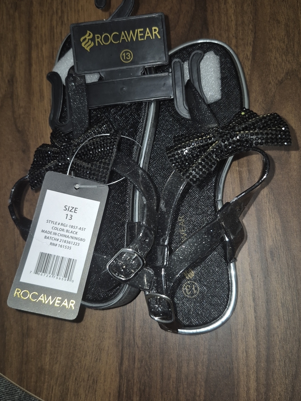 Rocawear Black Girls Glitter Bow Sandals. SZ 13 - Picture 2 of 3
